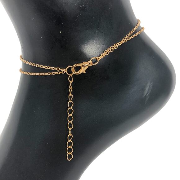 Gold Double Strand Simple Bead and Star Anklet - Picture 4 of 4